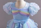 Girls tail puff sleeve holiday party dress princess dress