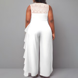 Plus Size Women Solid Career Lace  Loose Jumpsuit