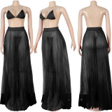 Women Sexy Bikini Beach Mesh Pleated Skirt Set