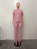 Women Spring Summer Sequin Solid Short Sleeve Top and Pants Two-piece Set