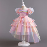 Girls tail puff sleeve holiday party dress princess dress