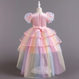 Girls tail puff sleeve holiday party dress princess dress