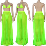 Women Sexy Bikini Beach Mesh Pleated Skirt Set