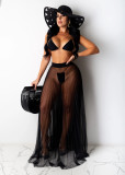 Women Sexy Bikini Beach Mesh Pleated Skirt Set