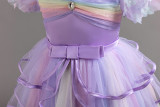Girls tail puff sleeve holiday party dress princess dress