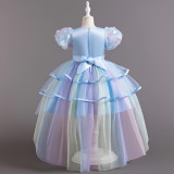 Girls tail puff sleeve holiday party dress princess dress