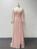 Women Elegant Strapless Long Sleeve Zip Slit Dress