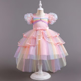 Girls tail puff sleeve holiday party dress princess dress