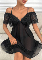 Erotic Lingerie Sexy Strap Off Shoulder See-Through Lacemesh Nightdress Erotic Lingerie Sexy Strap Off Shoulder See-Through Lacemesh Nightdress