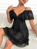Erotic Lingerie Sexy Strap Off Shoulder See-Through Lacemesh Nightdress