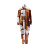 Sexy Turndown Collar Print Loose Jumpsuit