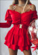 Solid Color Off Shoulder Puff Sleeve A-Line Dress