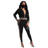Fashion Casual Women's Zip Long Sleeve Top Pants Two Piece Set