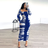 Sexy Printed Back Slit Tight Fitting Bodycon Dress