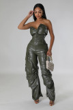 Women's Strapless Low Back Slim Fit Trendy Pocket Jumpsuit