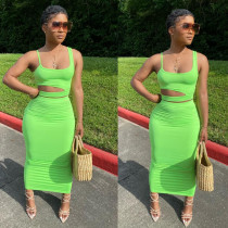 Women's Solid Color Cutout Casual Home Style Skirt Set Two Piece