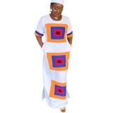 Contrasting Printed Side Slit Loose Long Dress