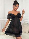 Erotic Lingerie Sexy Strap Off Shoulder See-Through Lacemesh Nightdress