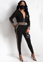 Fashion Casual Women's Zip Long Sleeve Top Pants Two Piece Set