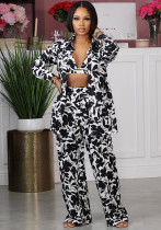 Sexy Women's Printed Long Sleeve Shirt Pants Vest Three-Piece Outfit Sexy Women's Printed Long Sleeve Shirt Pants Vest Three-Piece Outfit