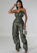 Women's Strapless Low Back Slim Fit Trendy Pocket Jumpsuit Women's Strapless Low Back Slim Fit Trendy Pocket Jumpsuit