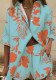 Women's Printed Turndown Collar Short Sleeve Shirt Wide Leg Elastic Waist Shorts Two-Piece Set