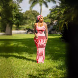 Women Printed Suspender Sexy Maxi Dress