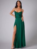 Women Sexy Backless Suspender Slit Maxi Dress