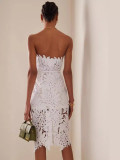 Women knitting sleeveless Strapless Lace white dress