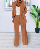 Fashionable Casual Solid Color Blazer Trousers Career Two Piece Suit