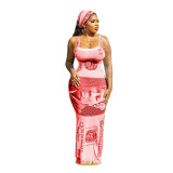 Women Printed Suspender Sexy Maxi Dress