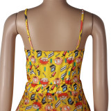 Sexy Women's Solid Color Printed One Piece Swimsuit Mesh Pants Two-Piece Set