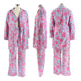 Sexy Women's Printed Long Sleeve Shirt Pants Vest Three-Piece Outfit