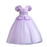 Girls princess dress puff sleeve mesh tutu skirt