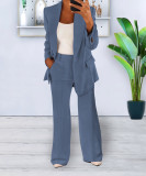 Fashionable Casual Solid Color Blazer Trousers Career Two Piece Suit