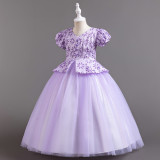 Girls princess dress puff sleeve mesh tutu skirt