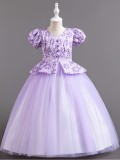 Girls princess dress puff sleeve mesh tutu skirt