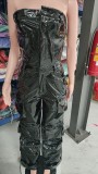 Women's Strapless Low Back Slim Fit Trendy Pocket Jumpsuit