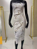 Women knitting sleeveless Strapless Lace white dress