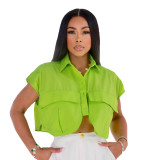 Sexy Solid Color Pocket Patchwork Irregular Loose Single Breasted Shirt