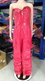 Women's Strapless Low Back Slim Fit Trendy Pocket Jumpsuit