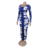 Sexy Printed Back Slit Tight Fitting Bodycon Dress