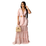 Women striped chiffon print Top and Skirt two-piece set