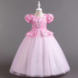 Girls princess dress puff sleeve mesh tutu skirt