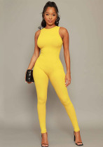 Women Solid Stretch Sleeveless Sexy Round Neck Jumpsuit Women Solid Stretch Sleeveless Sexy Round Neck Jumpsuit
