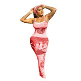 Women Printed Suspender Sexy Maxi Dress