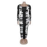 Sexy Printed Back Slit Tight Fitting Bodycon Dress