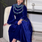 Saudi Arabia abaya Women Velvet zipper green water drop diamond dress robe