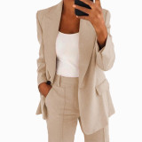 Fashionable Casual Solid Color Blazer Trousers Career Two Piece Suit