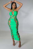 Women's Halter Lace-Up Ruched Long Dress